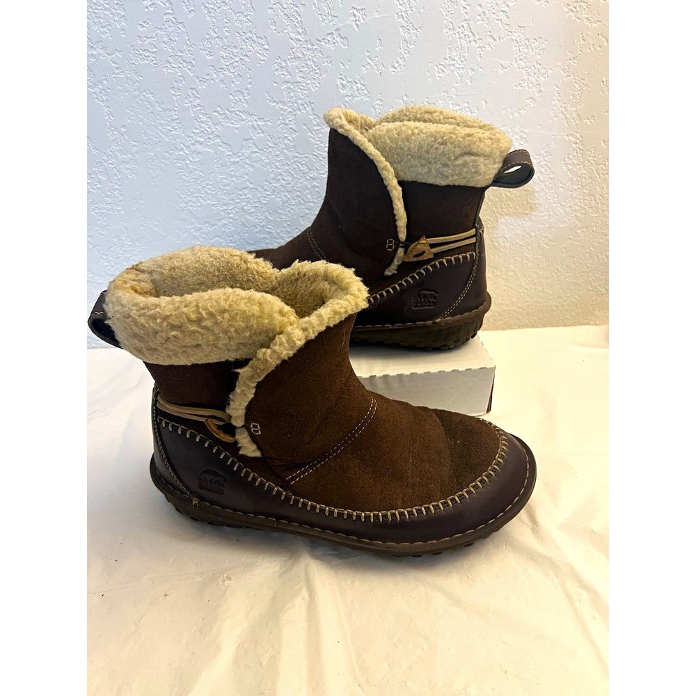 Sorel Anyu Brown Suede Shearling Lined Ankle Bootie US 10 EU 41 NL1471-229